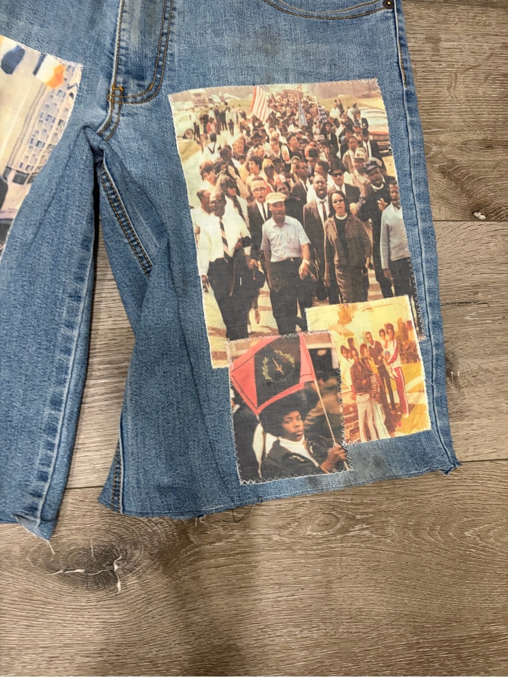 Custom Blue Denim Patchwork Men’s Shorts - Picture 3 of 3